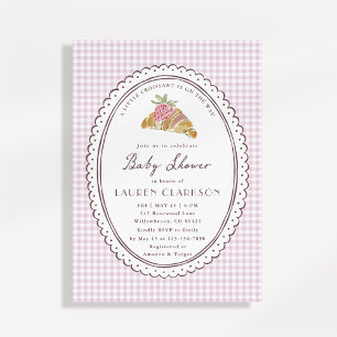 Kleine Croissant Roze Gingham Baby Borrelavond Kaart