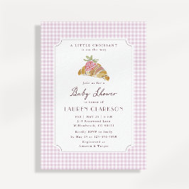 Kleine Croissant Roze Gingham Franse Baby Shower Kaart