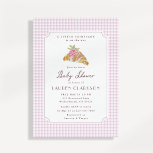 Kleine Croissant Roze Gingham Franse Baby Shower Kaart