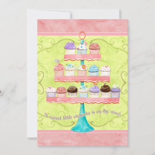 Kleine Cupcake, Baby Douche Uitnodigingen (Voorkant)