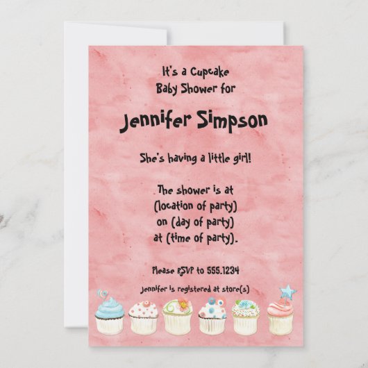 Kleine Cupcake, Baby Douche Uitnodigingen (Achterkant)