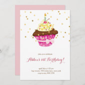 Kleine Cupcake Eerste Verjaardag Uitnodiging (Voorkant / Achterkant)