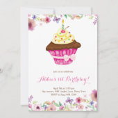 Kleine Cupcake Eerste Verjaardag Uitnodiging (Voorkant)