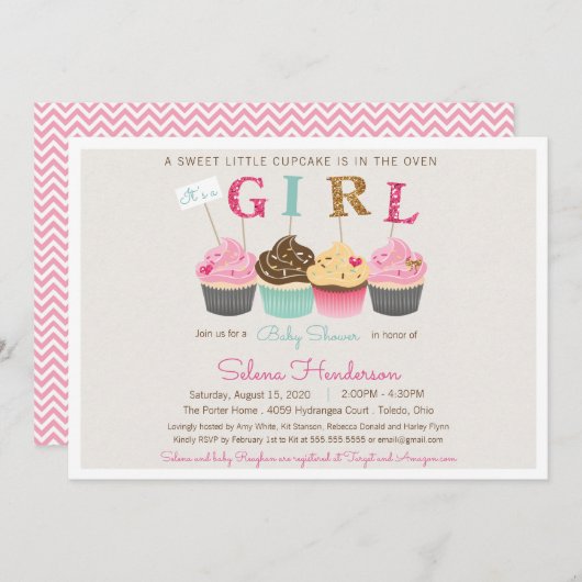 Kleine Cupcake Het is een Girl Baby Sprinkle of Sh Kaart (Voorkant / Achterkant)