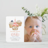 Kleine Cupcake Meisje 1e Verjaardag Foto Kaart (Staand voorkant)