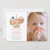 Kleine Cupcake Meisje 1e Verjaardag Foto Kaart (Voorkant)