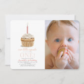 Kleine Cupcake Sprinkles Roze Foto 1e Verjaardag Kaart (Voorkant)