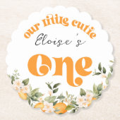 Kleine cutie 1e verjaardag citrus sinaasappels kartonnen onderzetters (Voorkant)