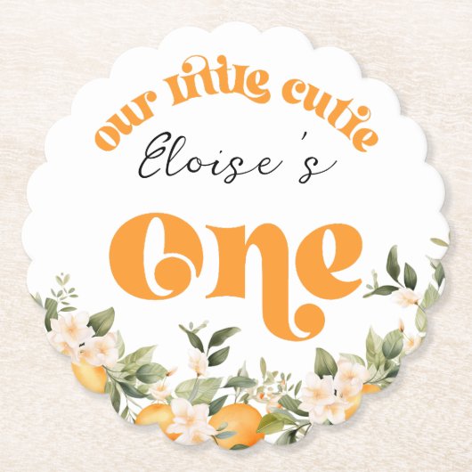 Kleine cutie 1e verjaardag citrus sinaasappels kartonnen onderzetters (Voorkant)