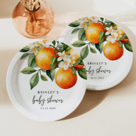 Kleine Cutie Baby shower Papier Bord Citrus Sinaas