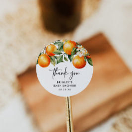 Kleine Cutie Baby shower Ronde Sticker Citrus