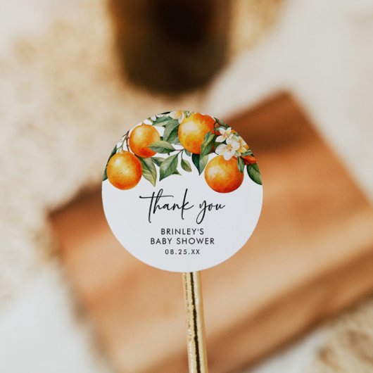 Kleine Cutie Baby shower Ronde Sticker Citrus