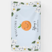 Kleine Cutie Blauwe Bloemenkrans Welkom Spandoek (Verticaal)