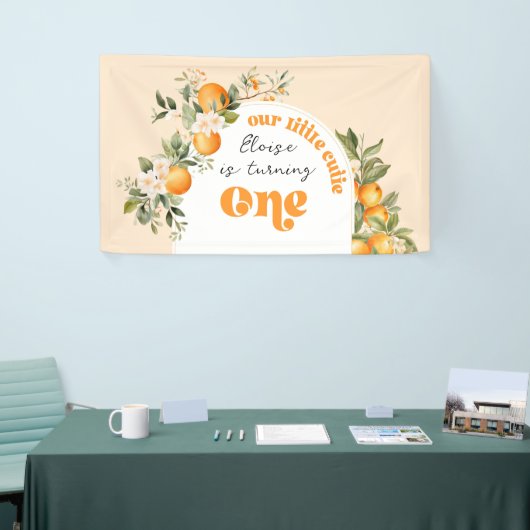 Kleine cutie citrus 1e verjaardagsfeestje spandoek (Beurs)