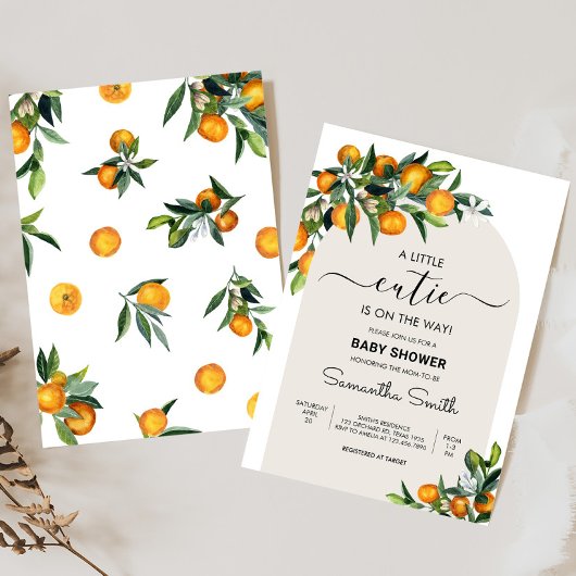 Kleine Cutie Citrus Oranje Baby shower Kaart