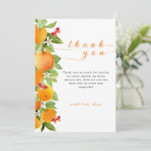 Kleine Cutie Citrus Sinaasappel Clementine Baby sh Bedankkaart (Staand voorkant)