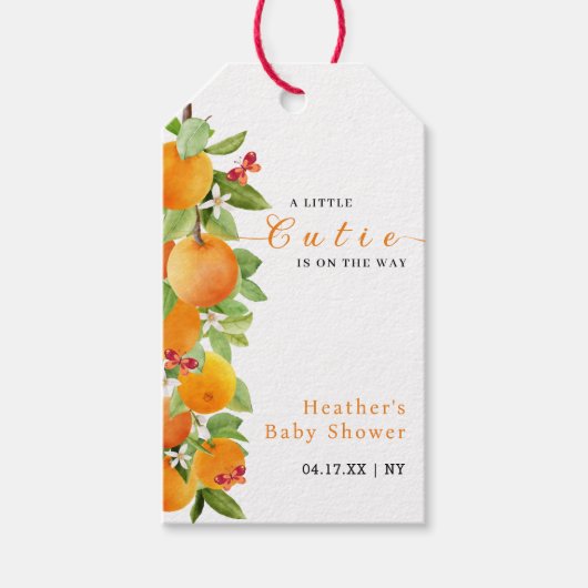 Kleine Cutie Citrus Sinaasappel Clementine Baby sh Cadeaulabel (Voorkant)