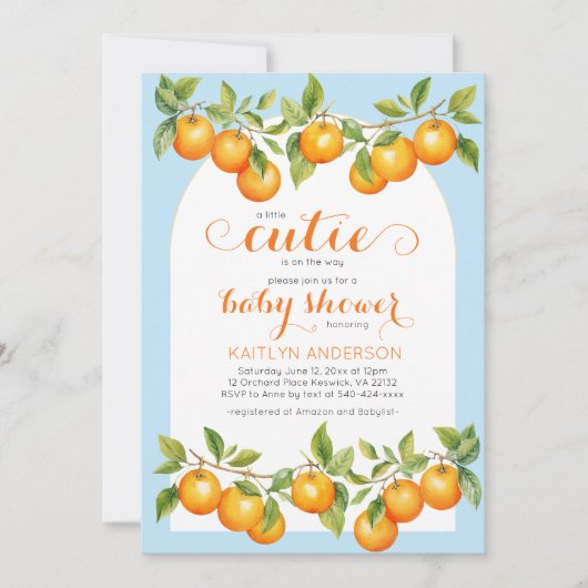 Kleine Cutie Citrus Sinaasappel Clementine Baby sh Kaart (Voorkant)