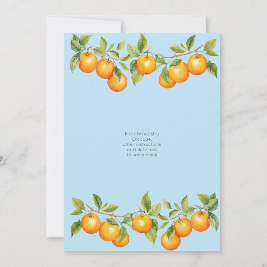 Kleine Cutie Citrus Sinaasappel Clementine Baby sh Kaart (Achterkant)