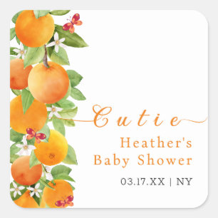 Kleine Cutie Citrus Sinaasappel Clementine Baby sh Vierkante Sticker