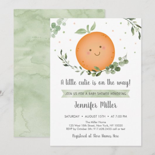 Kleine Cutie Greenery Neutral Baby shower Kaart (Voorkant / Achterkant)