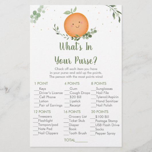 Kleine Cutie Greenery wat is er in je Purse Game (Voorkant)