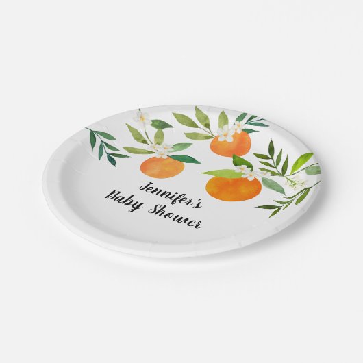 Kleine Cutie Groen Bloemen Baby shower Papieren Bordje (Gekanteld)