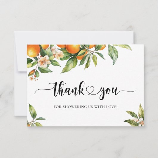 Kleine Cutie Groen Citrus Sinaasappel Baby shower Bedankkaart (Voorkant)