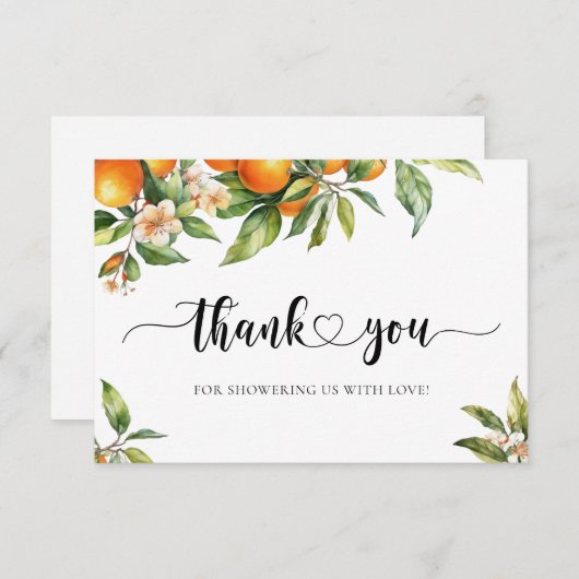 Kleine Cutie Groen Citrus Sinaasappel Baby shower Bedankkaart (Voorkant / Achterkant)