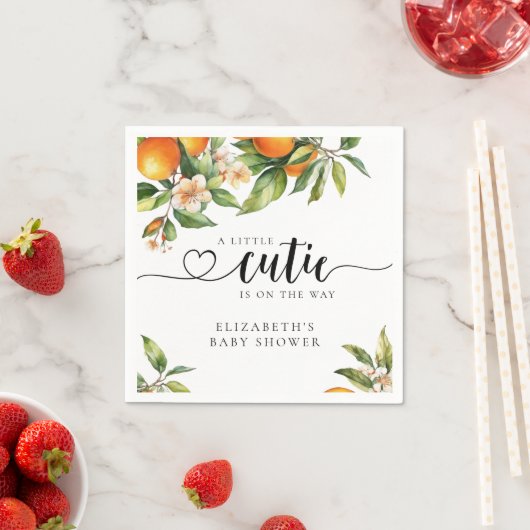 Kleine Cutie Groen Sinaasappel Baby shower Servet (Insitu)