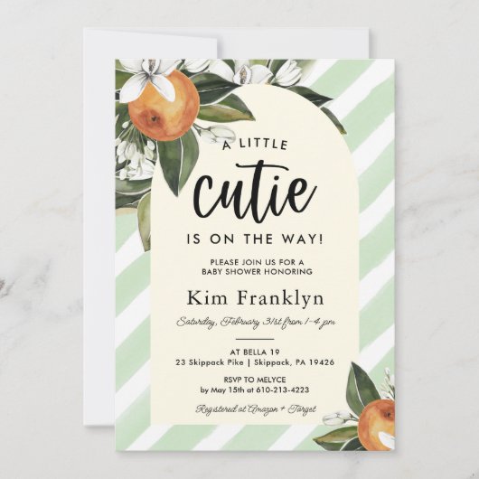 Kleine Cutie is onderweg Oranje Baby shower Invi Kaart (Voorkant)