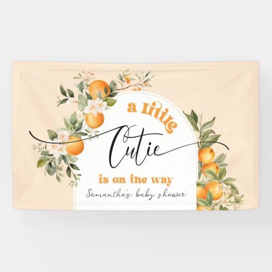 Kleine cutie is op de weg citrus baby shower spandoek (Horizontaal)