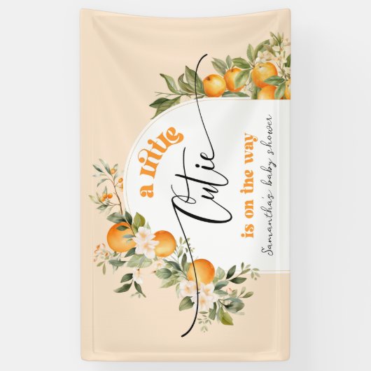 Kleine cutie is op de weg citrus baby shower spandoek (Verticaal)