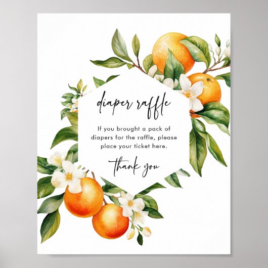 Kleine Cutie Luier Raffle Teken Citrus Baby shower Poster (Voorkant)