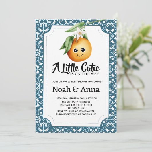 kleine cutie mediterraan baby shower kaart (Staand voorkant)