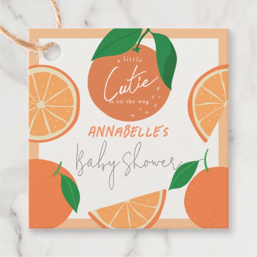 Kleine Cutie Modern Oranje Baby shower Bedankjes Labels (Voorkant)
