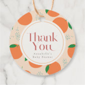 Kleine Cutie Modern Oranje Baby shower Bedankjes Labels (Achterkant)