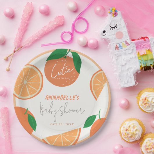 Kleine Cutie Modern Oranje Baby shower Papieren Bordje (Feest)