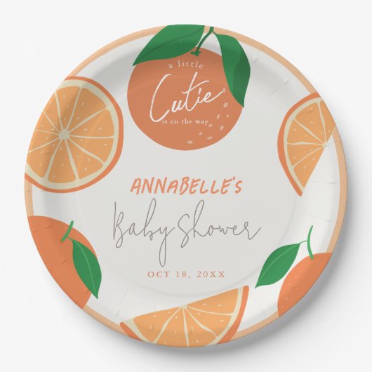 Kleine Cutie Modern Oranje Baby shower Papieren Bordje (Voorkant)