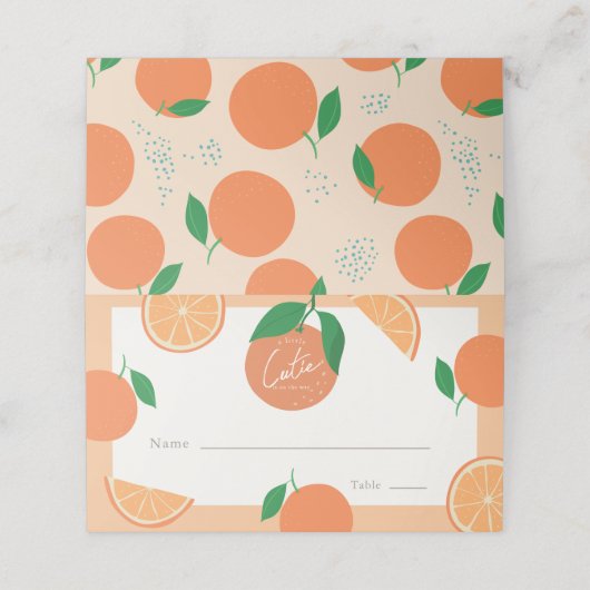 Kleine Cutie Modern Oranje Baby shower Plaatskaartje (Buitenkant ongevouwen)