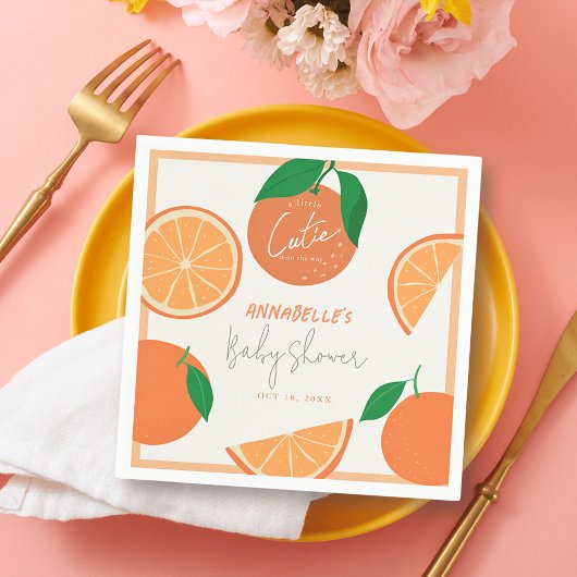 Kleine Cutie Modern Oranje Baby shower Servet