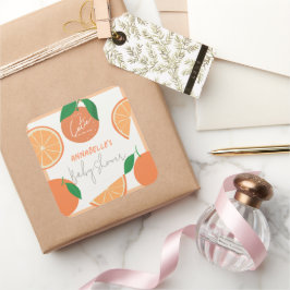 Kleine Cutie Modern Oranje Baby shower Vierkante Sticker
