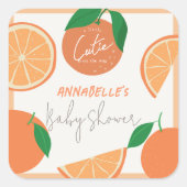Kleine Cutie Modern Oranje Baby shower Vierkante Sticker (Voorkant)