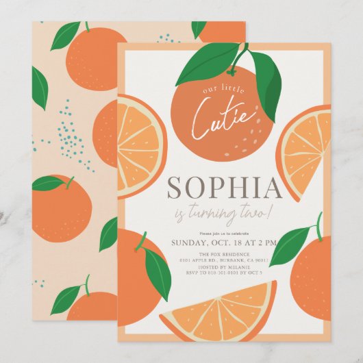 Kleine Cutie Modern Oranje Meisje Verjaardag Kaart (Voorkant / Achterkant)