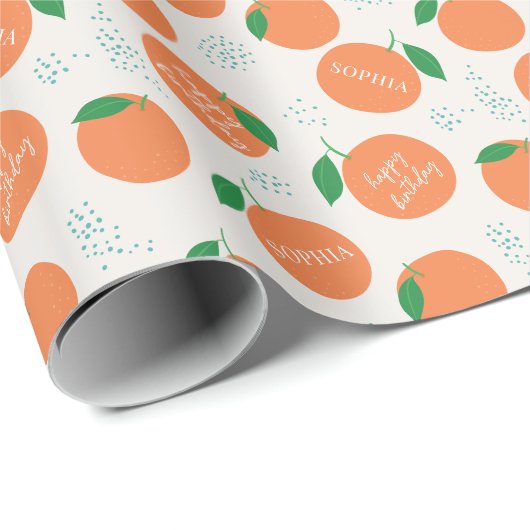 Kleine Cutie Modern Sinaasappel Kids Verjaardag Cadeaupapier (Rol Hoek)