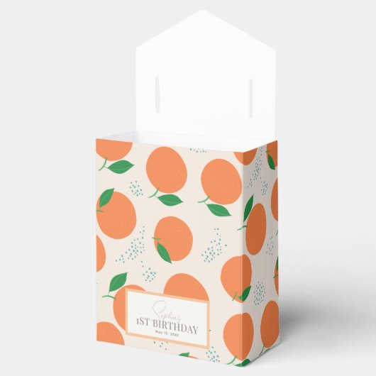 Kleine Cutie Modern Sinaasappel Verjaardag Bedankdoosjes (Geopend)