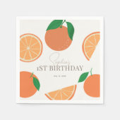Kleine Cutie Modern Sinaasappel Verjaardag Servet (Voorkant)