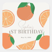 Kleine Cutie Modern Sinaasappel Verjaardag Vierkante Sticker (Voorkant)