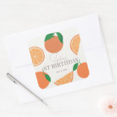 Kleine Cutie Modern Sinaasappel Verjaardag Vierkante Sticker (Envelop)