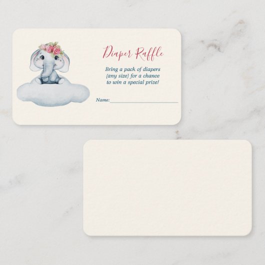 Kleine Cutie Olifant Luier Raffle Informatiekaartje (Voorkant / Achterkant)